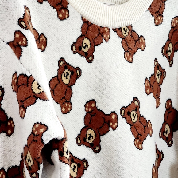 Woman winter cozy crew neck knit sweaters with teddy bear print soft warm XL - Picture 7 of 7